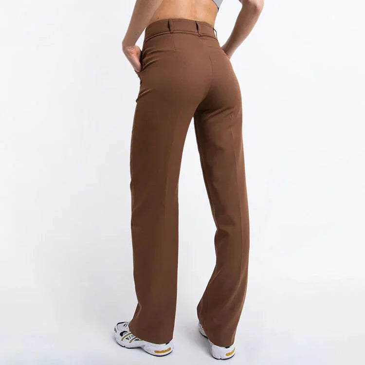 Pantalones rectos ajustados de tela elástica