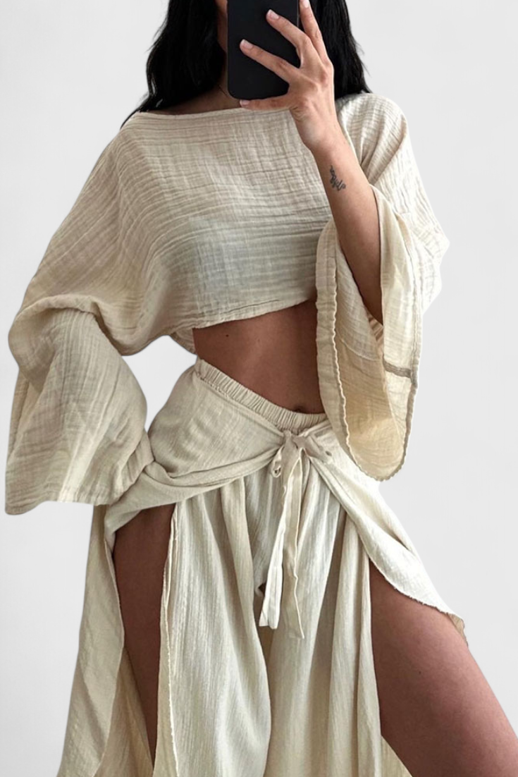 Conjunto Fluido con Kimono y Pantalón Cruzado