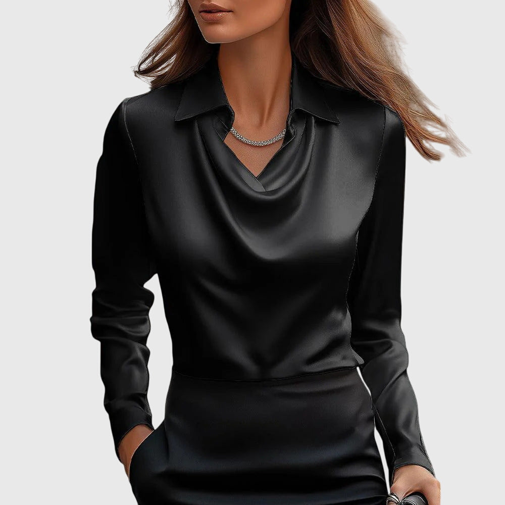 Antonia | Blusa con brillo lujoso y cuello plisado