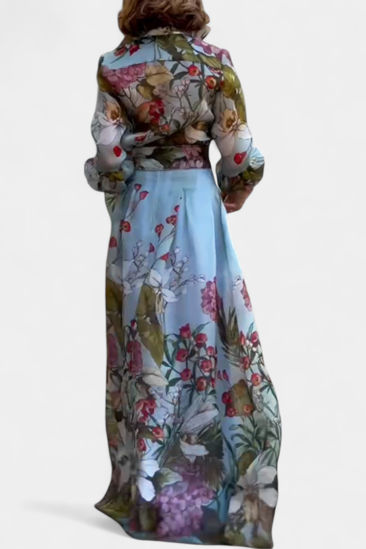 Conjunto Elegante Estampado de Camisa y Pantalón Fluido