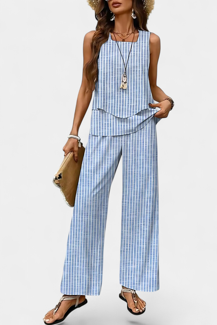 Conjunto Boho Elegante Sin Mangas con Pantalón Recto Estampado