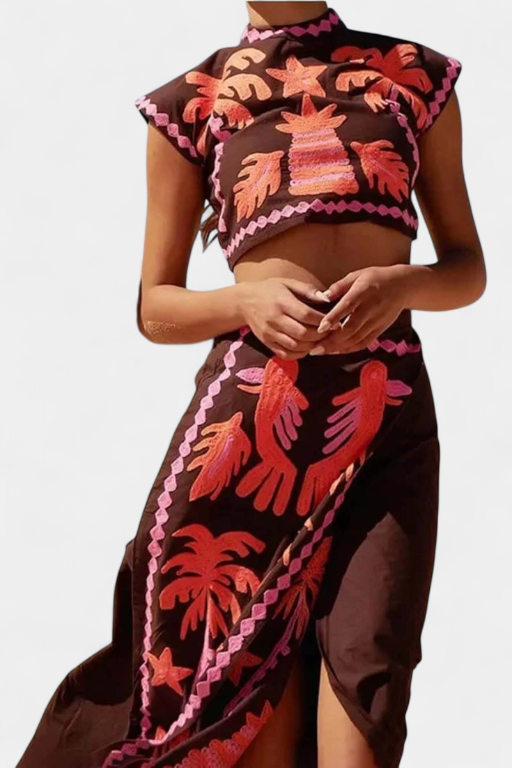Conjunto de Top y Falda Recortada Coconut Palm