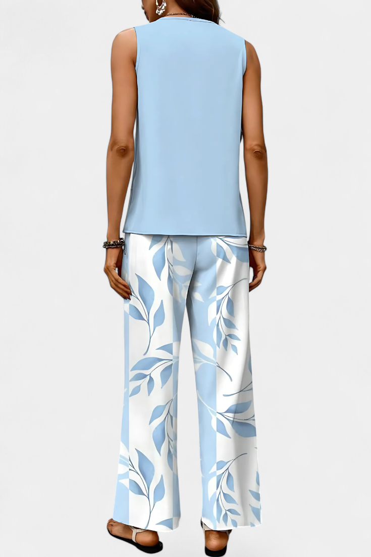 Conjunto Boho Elegante Sin Mangas con Pantalón Recto Estampado