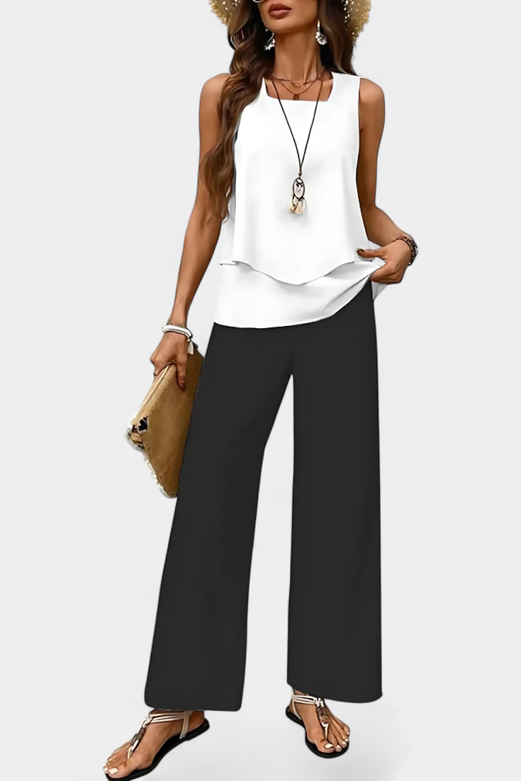 Conjunto Boho Elegante Sin Mangas con Pantalón Recto Estampado