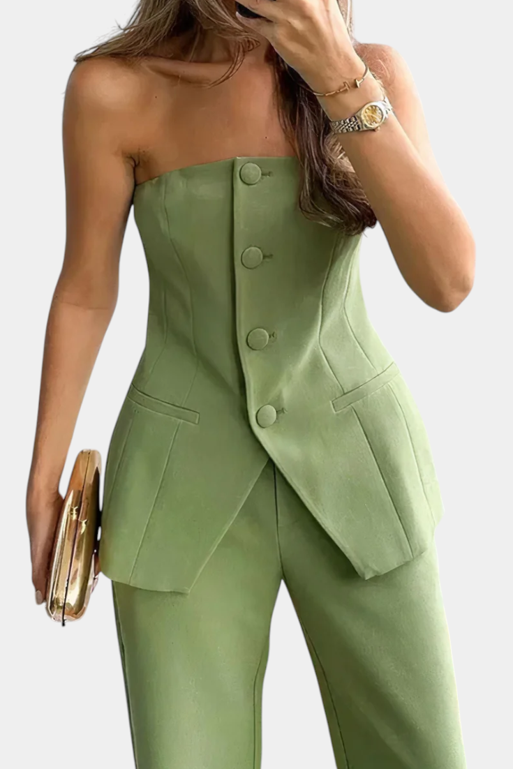 Conjunto de Top Tubo y Pantalón de Pierna Ancha con Estilo Minimalista