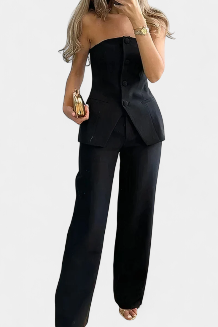 Conjunto de Top Tubo y Pantalón de Pierna Ancha con Estilo Minimalista