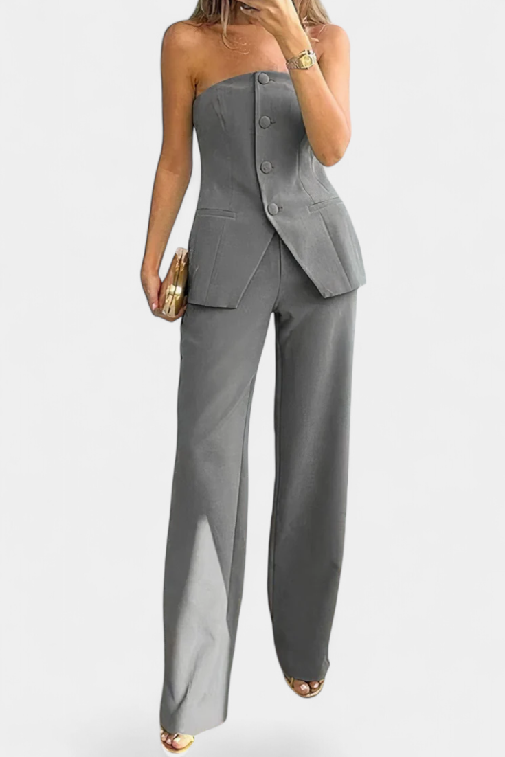 Conjunto de Top Tubo y Pantalón de Pierna Ancha con Estilo Minimalista