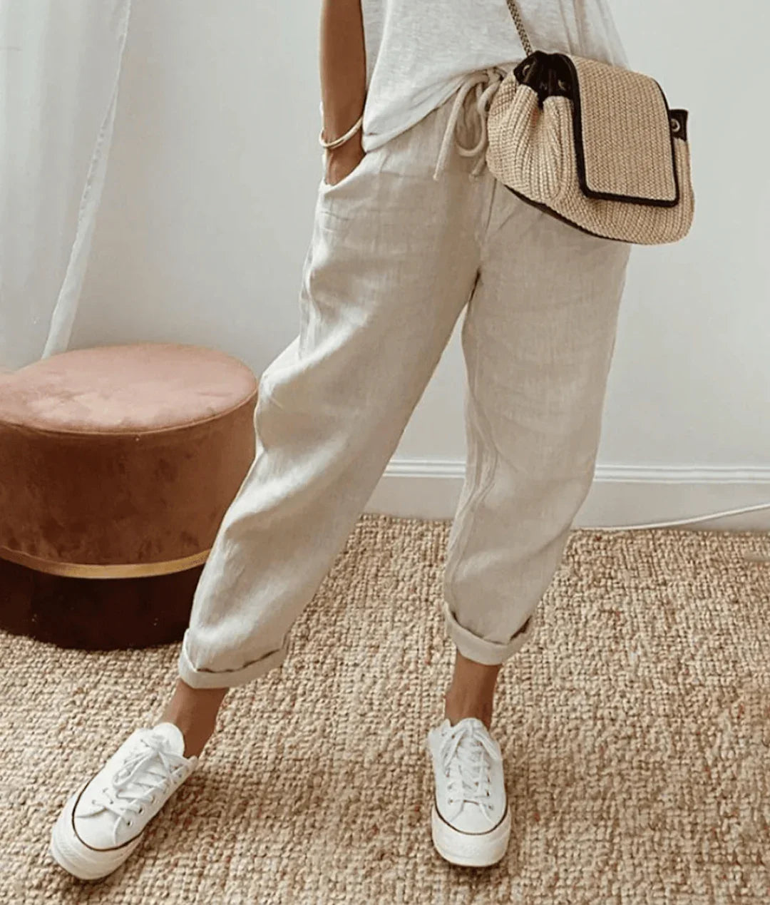 Pantalón elegante de algodón y lino – ¡Dos por uno!