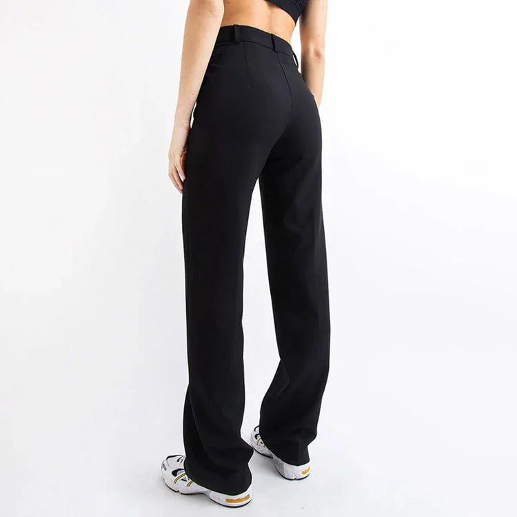 Pantalones rectos ajustados de tela elástica