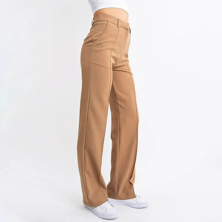 Pantalones rectos ajustados de tela elástica