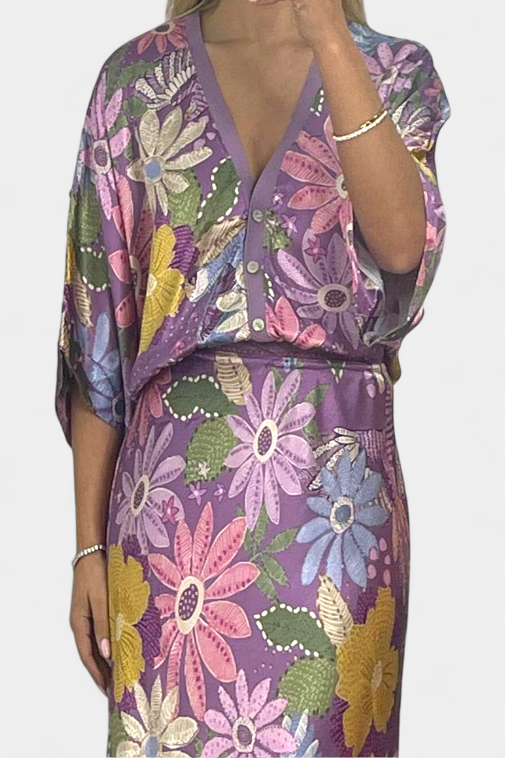 Conjunto Suave de Blusa y Falda de Cola de Pez Floral