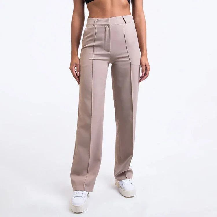 Pantalones rectos ajustados de tela elástica