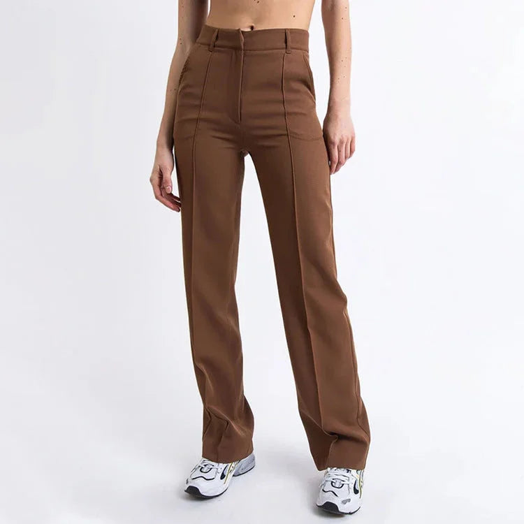 Pantalones rectos ajustados de tela elástica