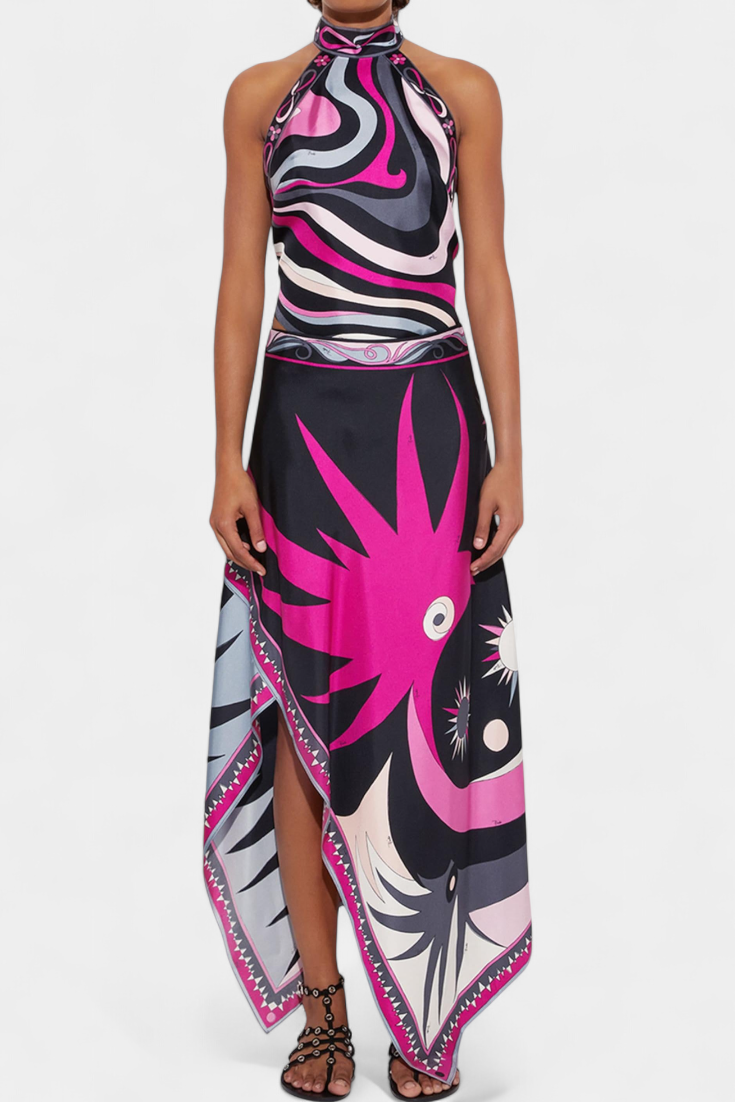 Conjunto de Falda Abstracta con Top Halter