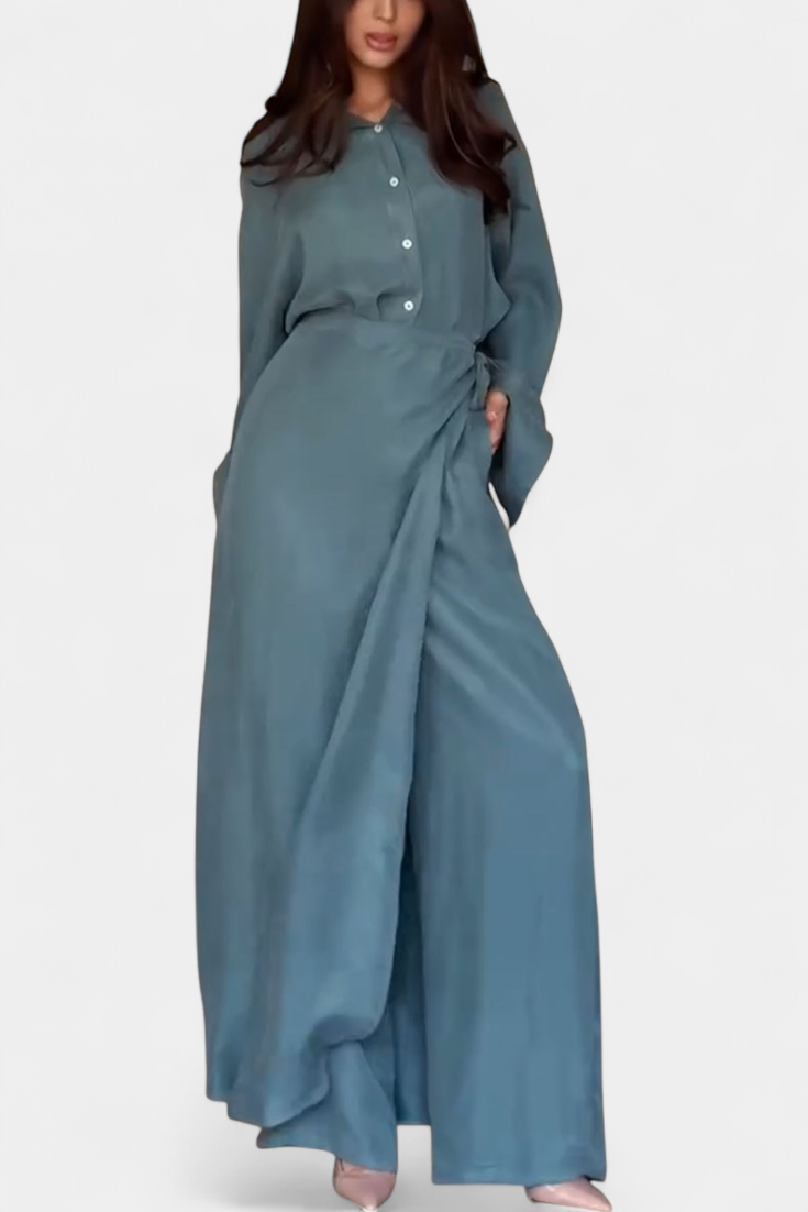 Conjunto Casual de Camisa Suelta y Pantalón Falda