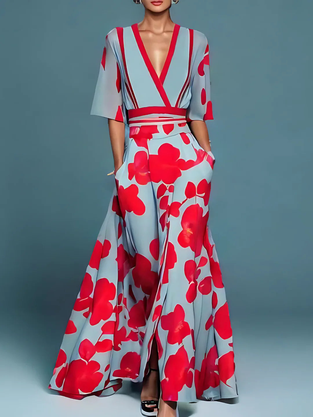 Elegante vestido cruzado con estampado floral