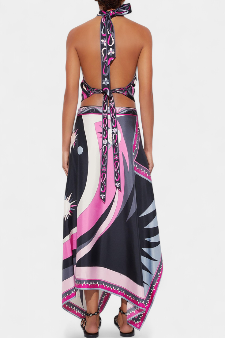 Conjunto de Falda Abstracta con Top Halter