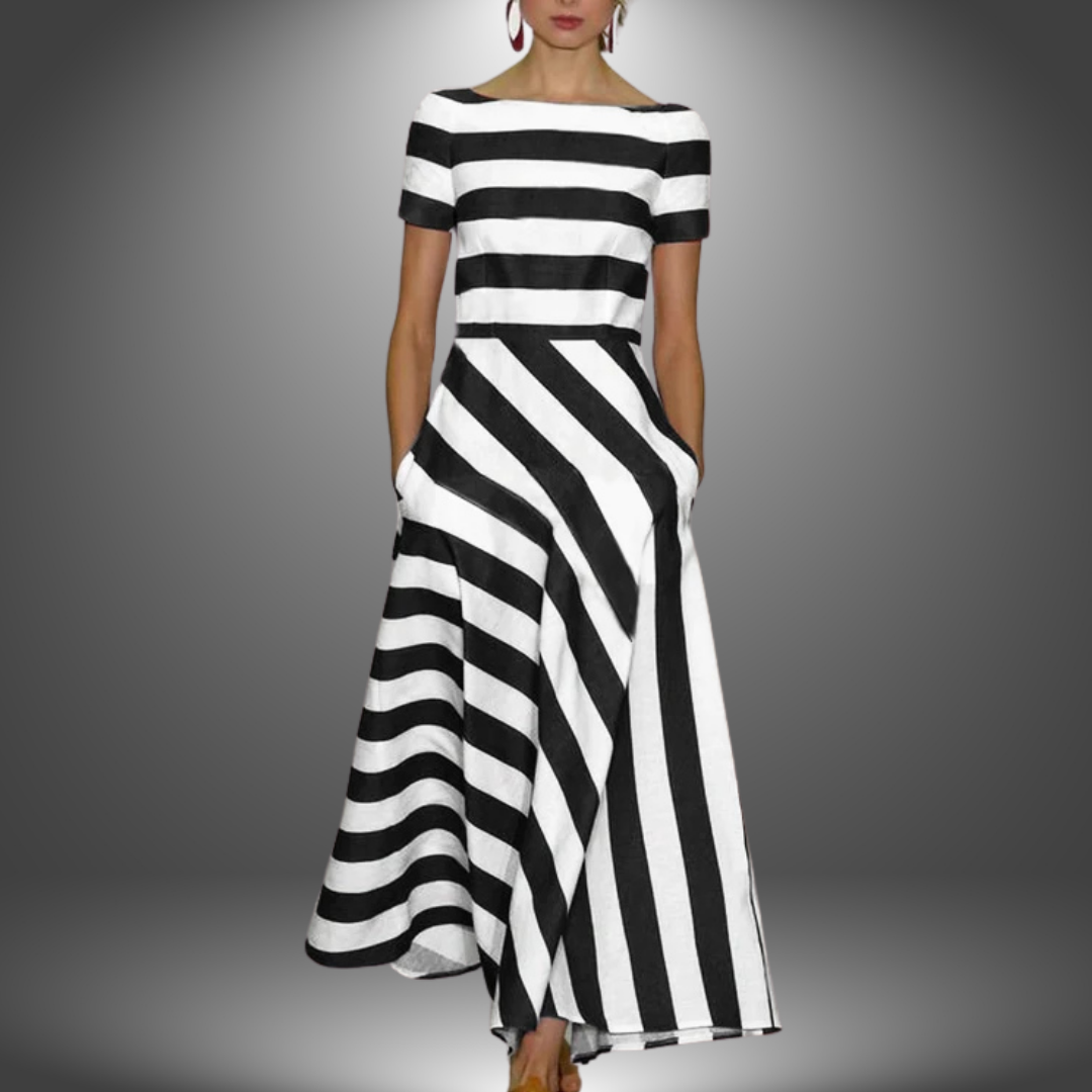Vestido largo de rayas hecho a mano