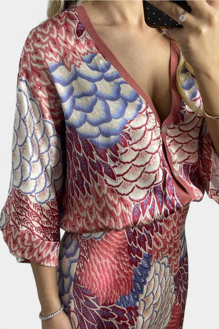 Conjunto Suave de Blusa y Falda de Cola de Pez Floral