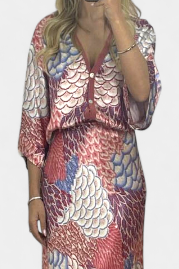 Conjunto Suave de Blusa y Falda de Cola de Pez Floral