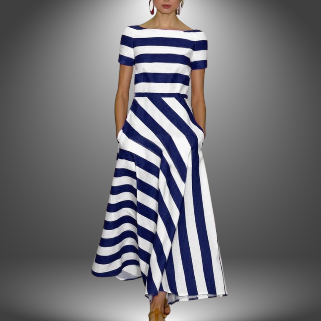 Vestido largo de rayas hecho a mano