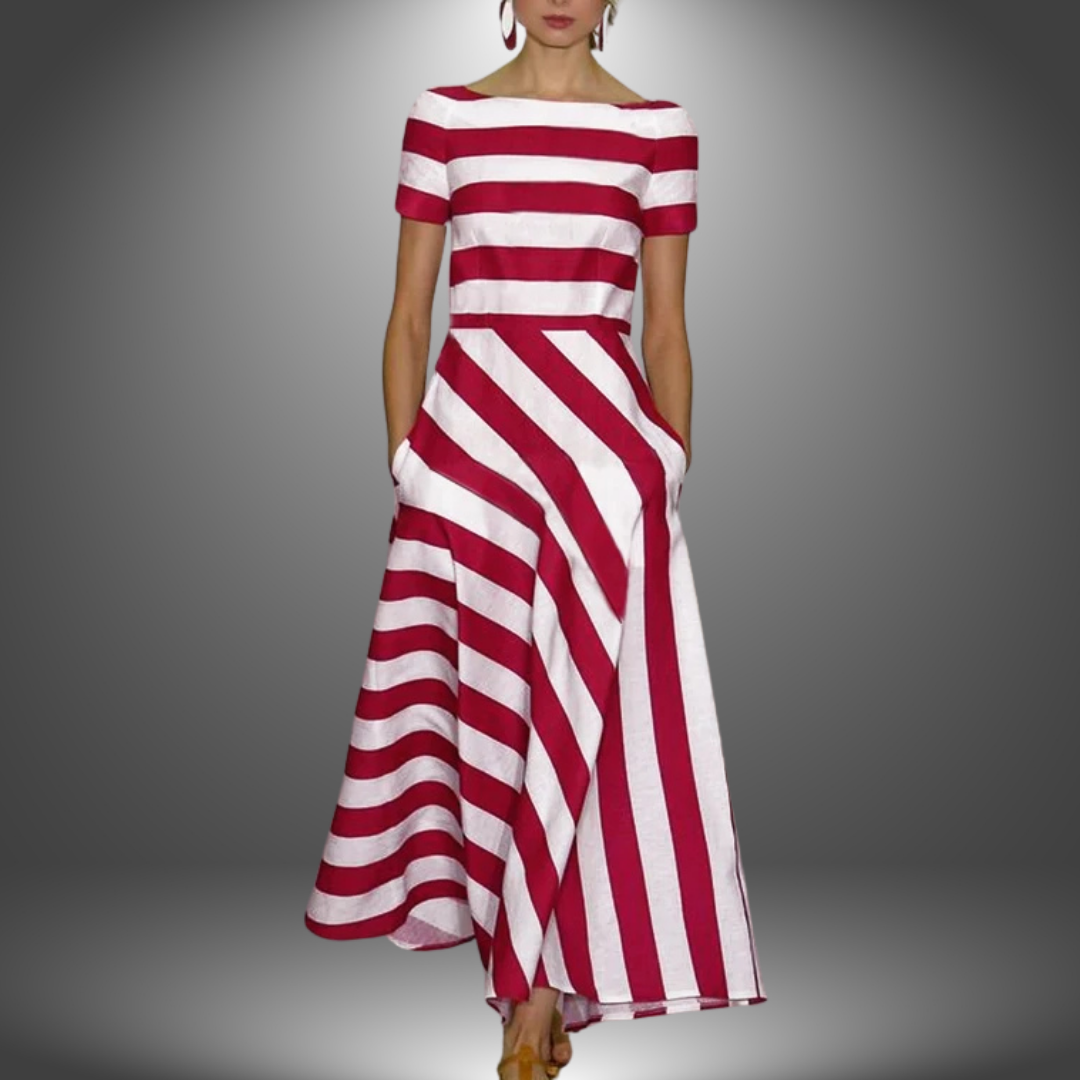 Vestido largo de rayas hecho a mano
