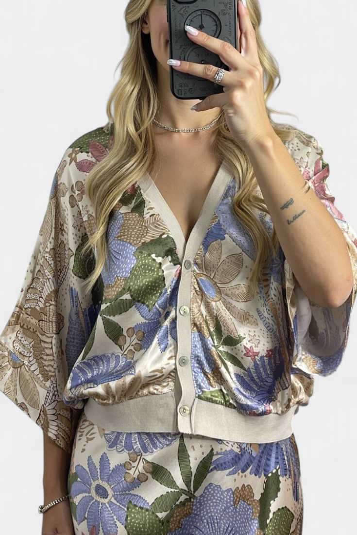 Conjunto Suave de Blusa y Falda de Cola de Pez Floral