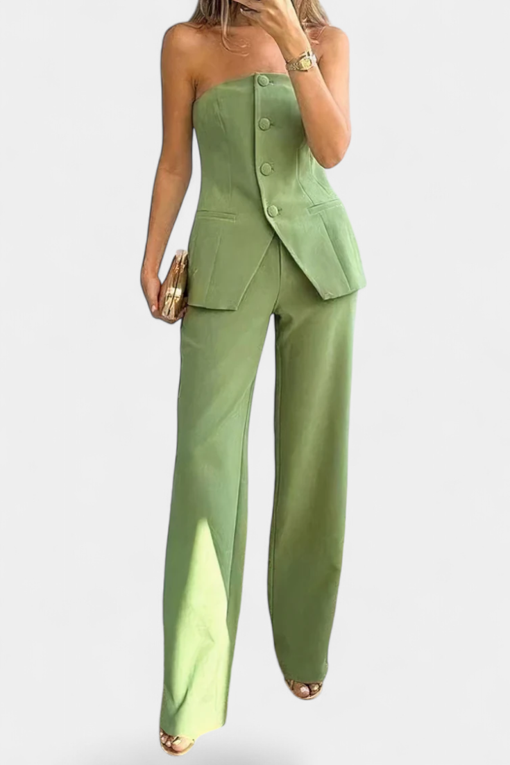 Conjunto de Top Tubo y Pantalón de Pierna Ancha con Estilo Minimalista