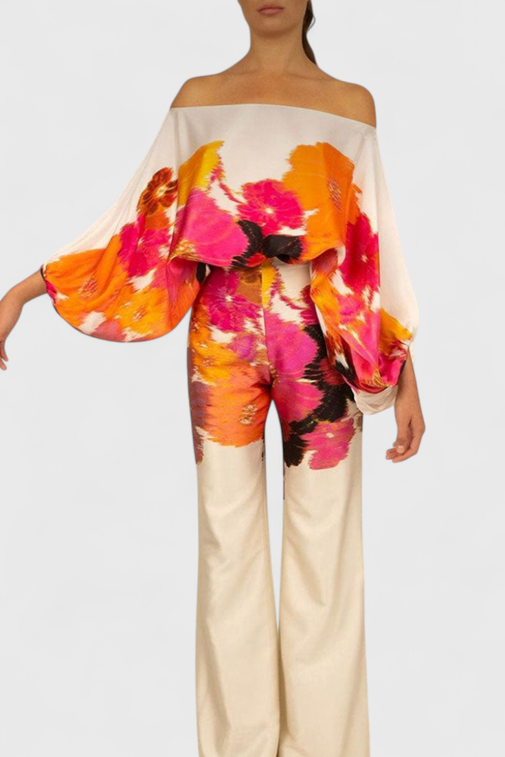 Conjunto Estampado de Dos Piezas con Pantalones de Pierna Ancha