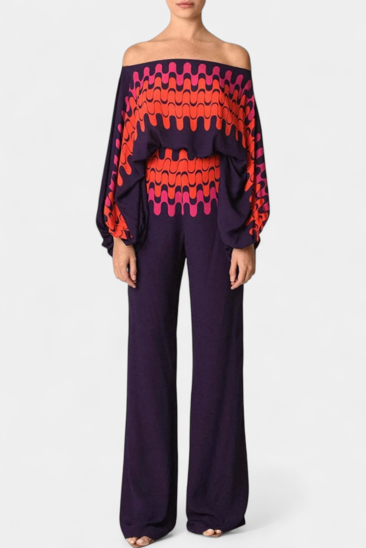 Conjunto Estampado de Dos Piezas con Pantalones de Pierna Ancha