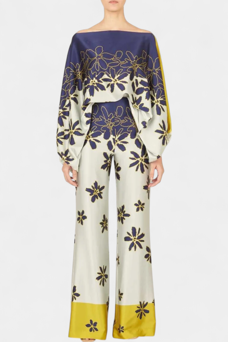 Conjunto Estampado de Dos Piezas con Pantalones de Pierna Ancha