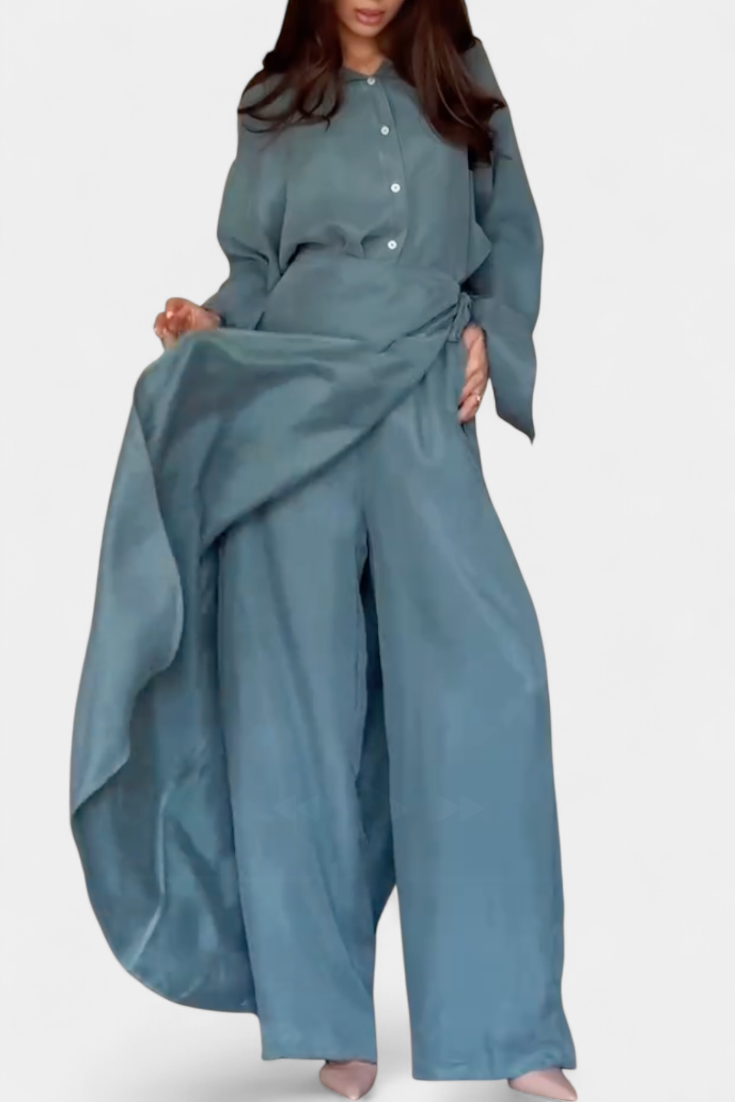Conjunto Casual de Camisa Suelta y Pantalón Falda