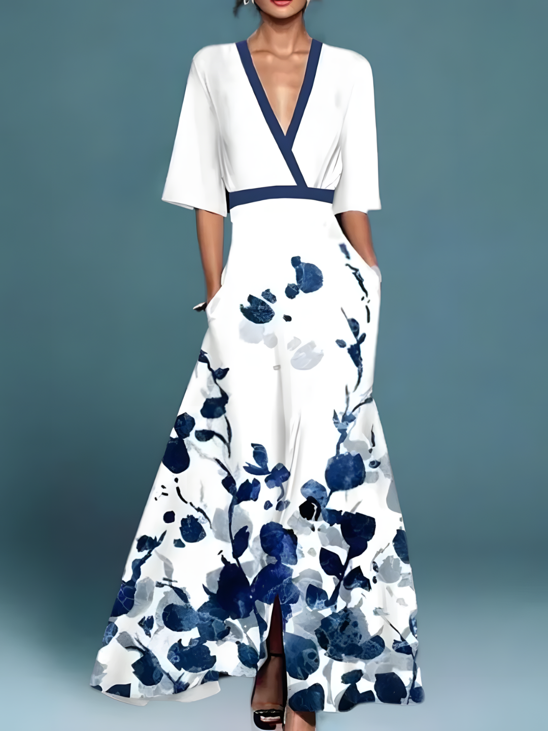 Elegante vestido cruzado con estampado floral