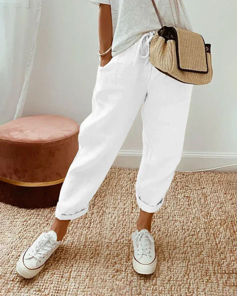 Pantalón elegante de algodón y lino – ¡Dos por uno!