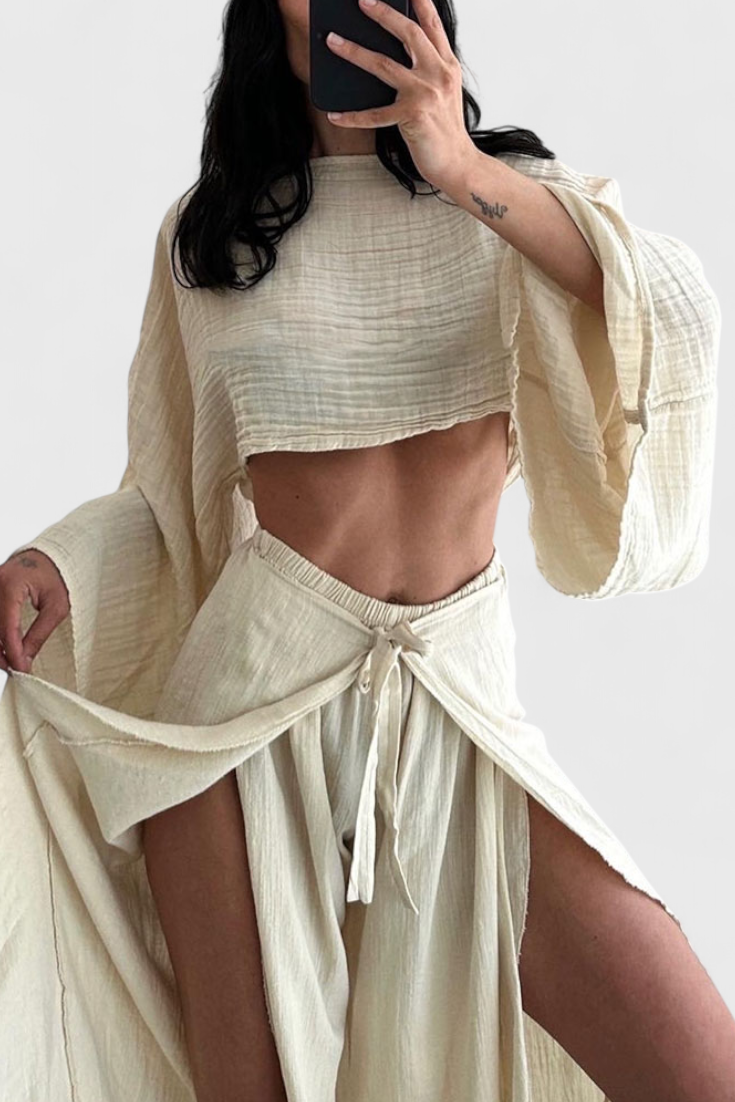 Conjunto Fluido con Kimono y Pantalón Cruzado