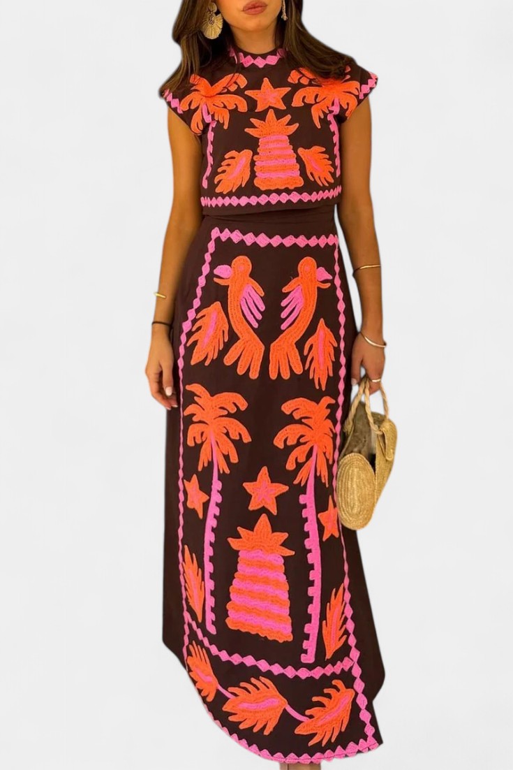 Conjunto de Top y Falda Recortada Coconut Palm