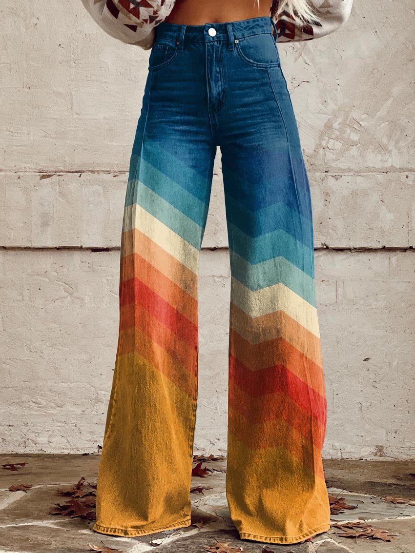 Pantalones Retro con Estampado en Zigzag, Elegantes y Modernos