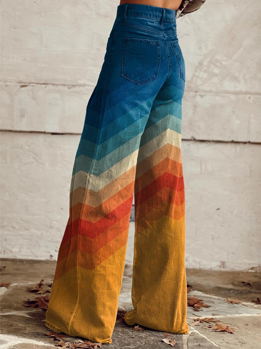 Pantalones Retro con Estampado en Zigzag, Elegantes y Modernos