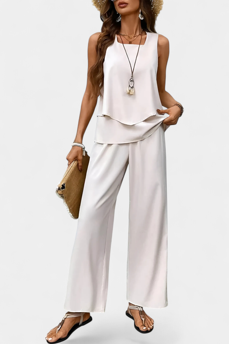 Conjunto Boho Elegante Sin Mangas con Pantalón Recto Estampado