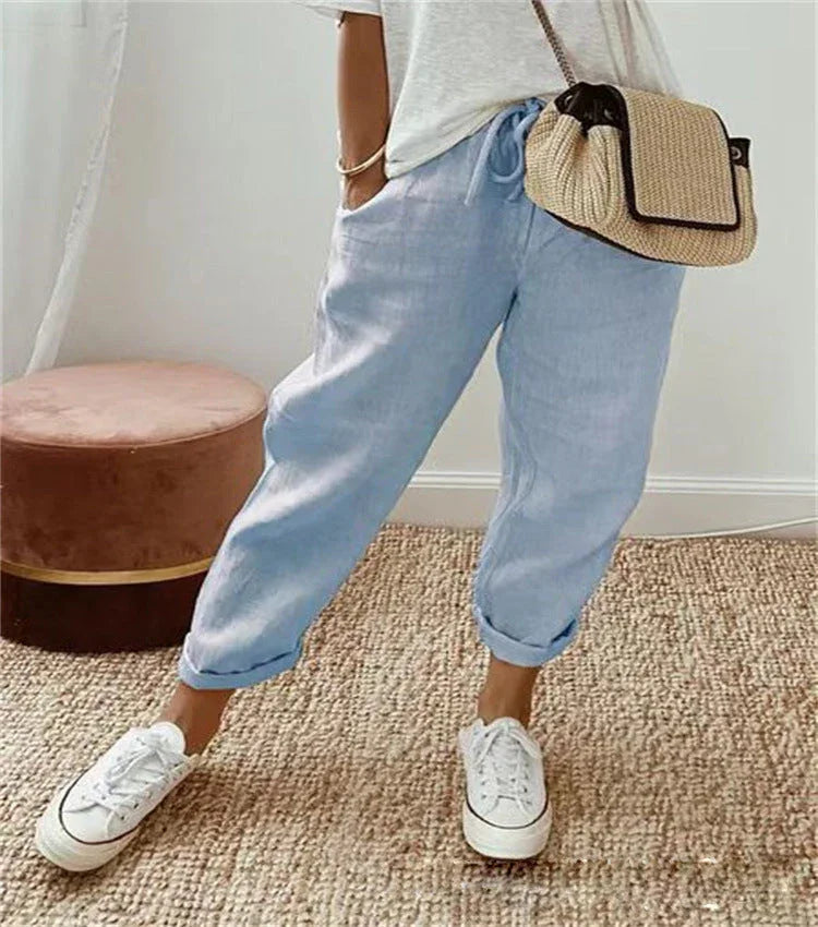 Pantalón elegante de algodón y lino – ¡Dos por uno!